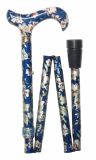 Elegantní skládací hůl Derby tmavě modrá s květinovým vzorem/nový model - prodlužovací 82 - 92 cm.