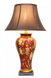 Keramická lampa - s květy jasmínu na temně červeném podkladu