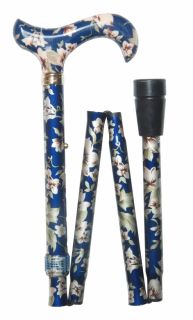 Classic Canes Elegantní skládací hůl Derby tmavě modrá s květinovým vzorem/nový model - prodlužovací 82 - 92 cm.